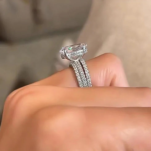 Dazzling Oval CZ Bridal Ring Set – 3 Piece Silver Color Rings